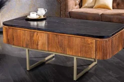 Riess-Ambiente Mehr...|Couchtische > Design Couchtisch GATSBY 110cm Mangoholz massiv Marmor-Platte Retro mit Schubladen gold