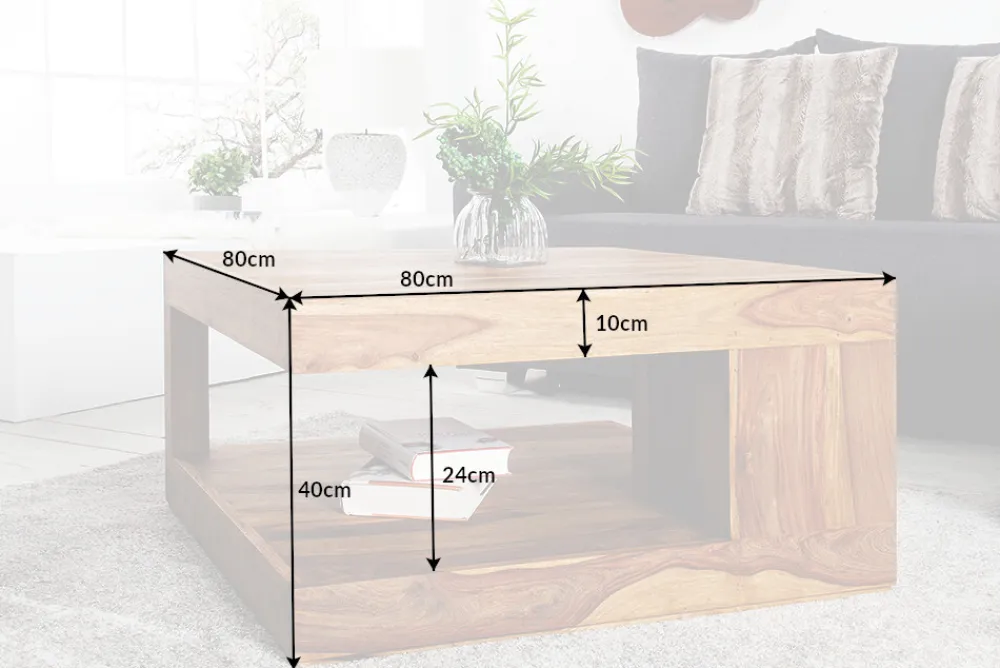 Riess-Ambiente Mehr...|Couchtische > Design Couchtisch GIANT 80cm braun Sheesham Massivholz stone finish mit Ablage