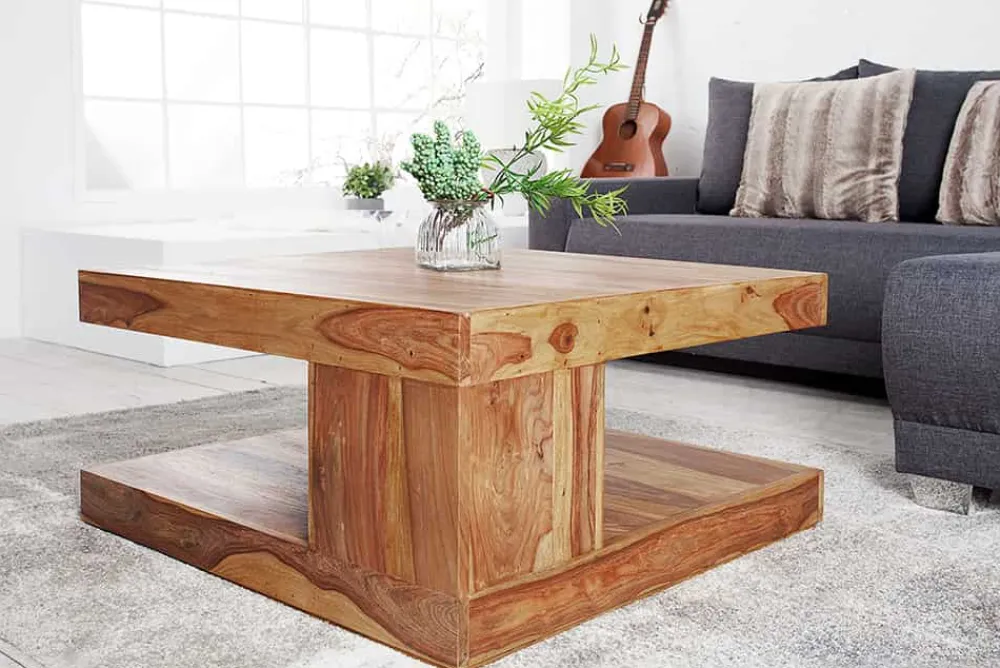 Riess-Ambiente Mehr...|Couchtische > Design Couchtisch GIANT 80cm braun Sheesham Massivholz stone finish mit Ablage
