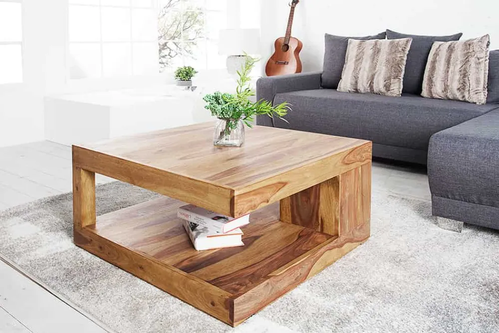 Riess-Ambiente Mehr...|Couchtische > Design Couchtisch GIANT 80cm braun Sheesham Massivholz stone finish mit Ablage