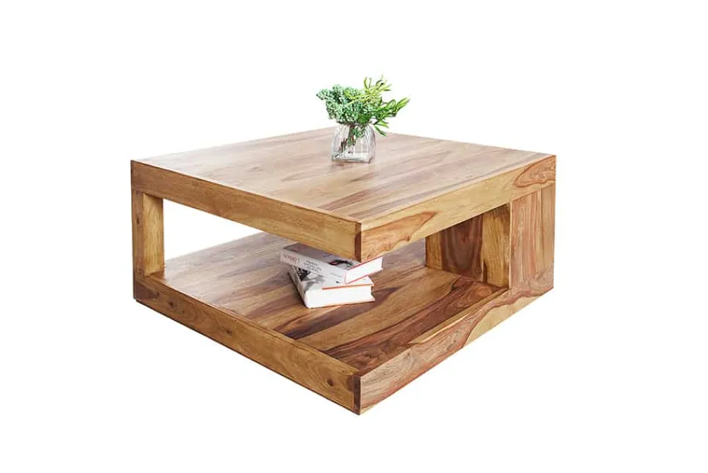 Riess-Ambiente Mehr...|Couchtische > Design Couchtisch GIANT 80cm braun Sheesham Massivholz stone finish mit Ablage