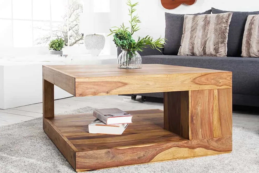 Riess-Ambiente Mehr...|Couchtische > Design Couchtisch GIANT 80cm braun Sheesham Massivholz stone finish mit Ablage