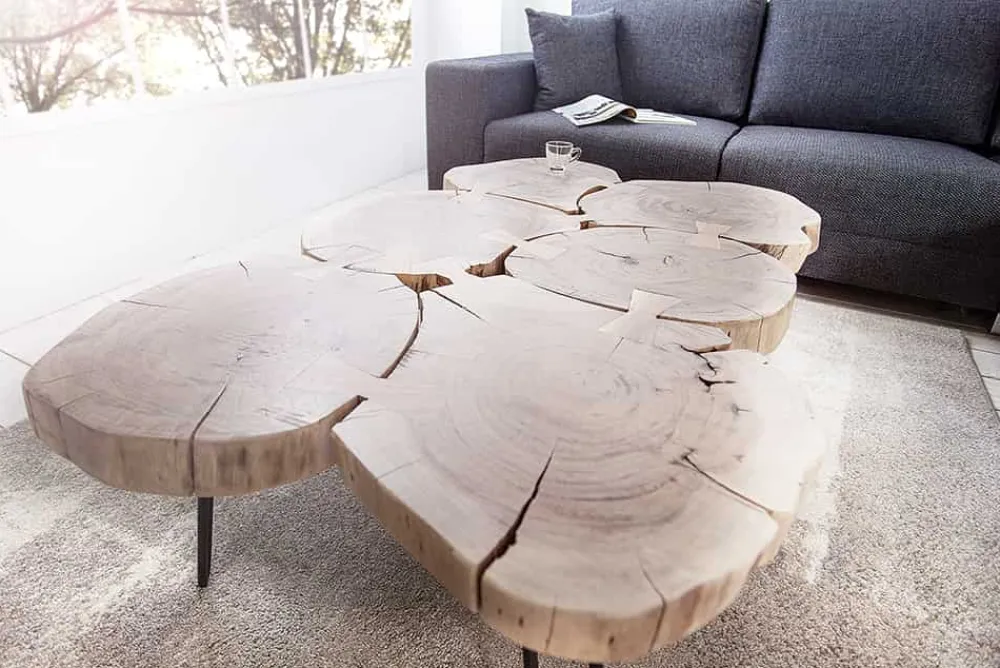 Riess-Ambiente Mehr...|Couchtische > Design Couchtisch GOA 110cm Akazie Baumstamm Scheiben 4cm Tischplatte Massivholz