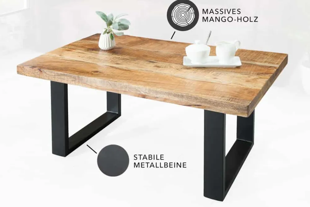 Riess-Ambiente Mehr...|Couchtische > Design Couchtisch IRON CRAFT 100cm Mangoholz Eisen Industrial Design massiv schwarzes Gestell