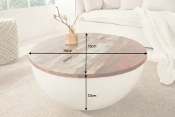 Riess-Ambiente Mehr...|Couchtische & Truhen > Design Couchtisch JAKARTA 70cm weiß Massivholz rund aus recycelten Fischerbooten mit Stauraum