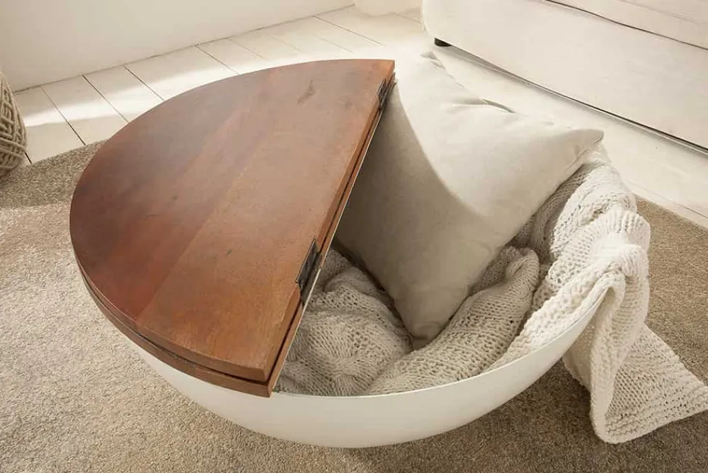Riess-Ambiente Mehr...|Couchtische & Truhen > Design Couchtisch JAKARTA 70cm weiß Massivholz rund aus recycelten Fischerbooten mit Stauraum