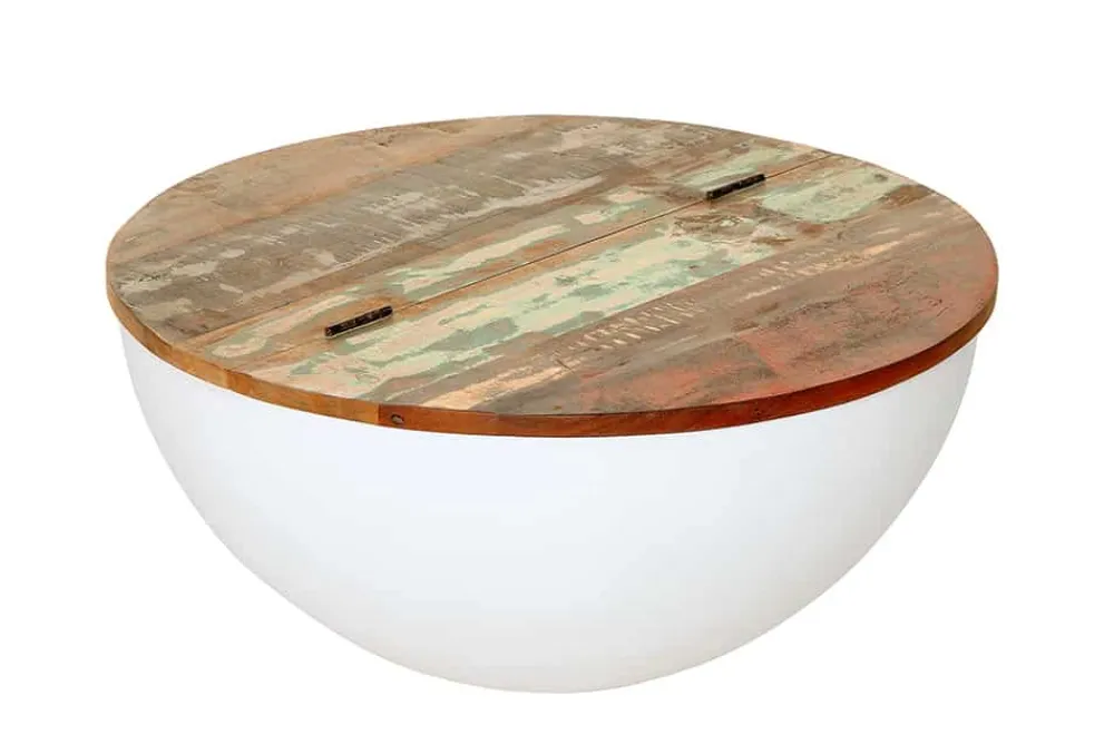 Riess-Ambiente Mehr...|Couchtische & Truhen > Design Couchtisch JAKARTA 70cm weiß Massivholz rund aus recycelten Fischerbooten mit Stauraum