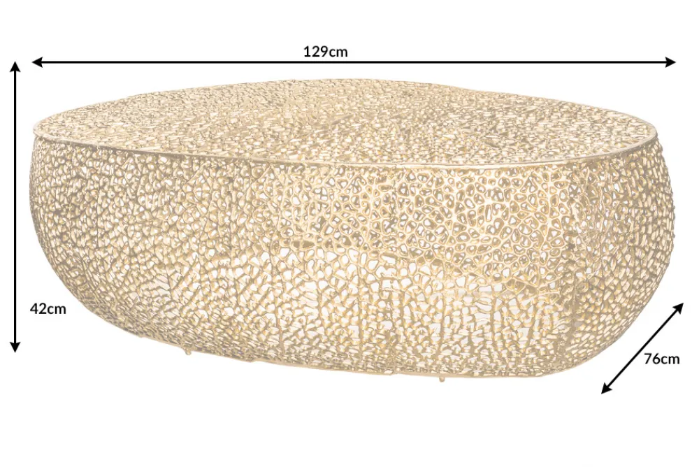 Riess-Ambiente Goldene Möbel|Couchtische & Truhen > Design Couchtisch LEAF 130cm gold Metall-Aluminium-Legierung handmade
