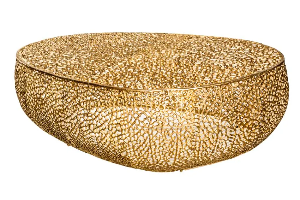 Riess-Ambiente Goldene Möbel|Couchtische & Truhen > Design Couchtisch LEAF 130cm gold Metall-Aluminium-Legierung handmade