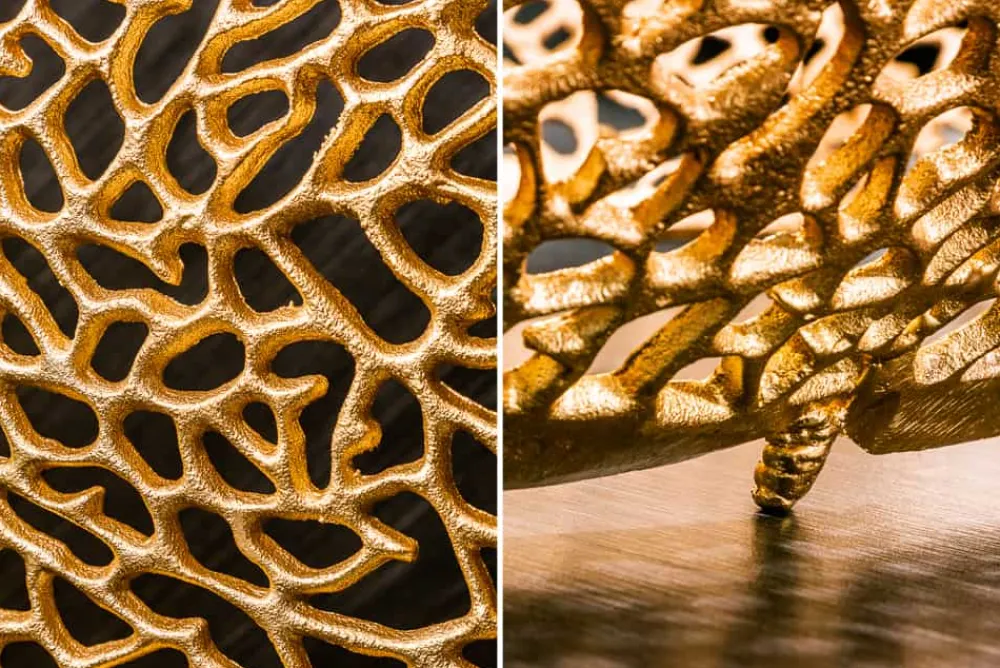 Riess-Ambiente Goldene Möbel|Couchtische & Truhen > Design Couchtisch LEAF 130cm gold Metall-Aluminium-Legierung handmade