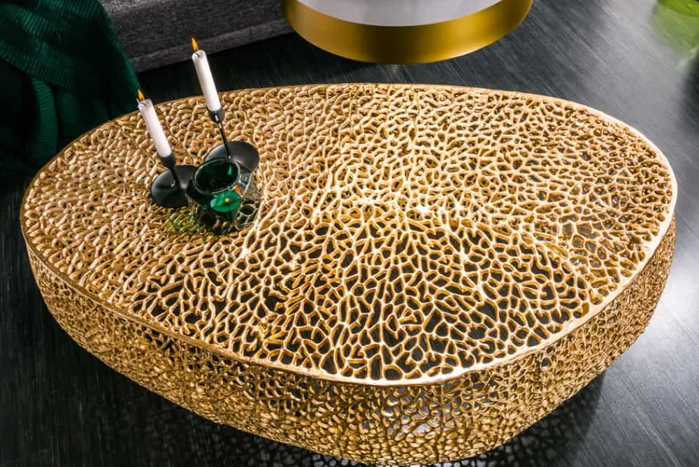 Riess-Ambiente Goldene Möbel|Couchtische & Truhen > Design Couchtisch LEAF 130cm gold Metall-Aluminium-Legierung handmade