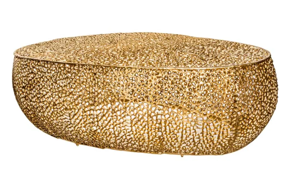 Riess-Ambiente Goldene Möbel|Couchtische & Truhen > Design Couchtisch LEAF 130cm gold Metall-Aluminium-Legierung handmade