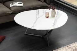 Riess-Ambiente Couchtische & Truhen > Design Couchtisch MARVELOUS 90cm weiß Marmor Keramik schwarzes Metall