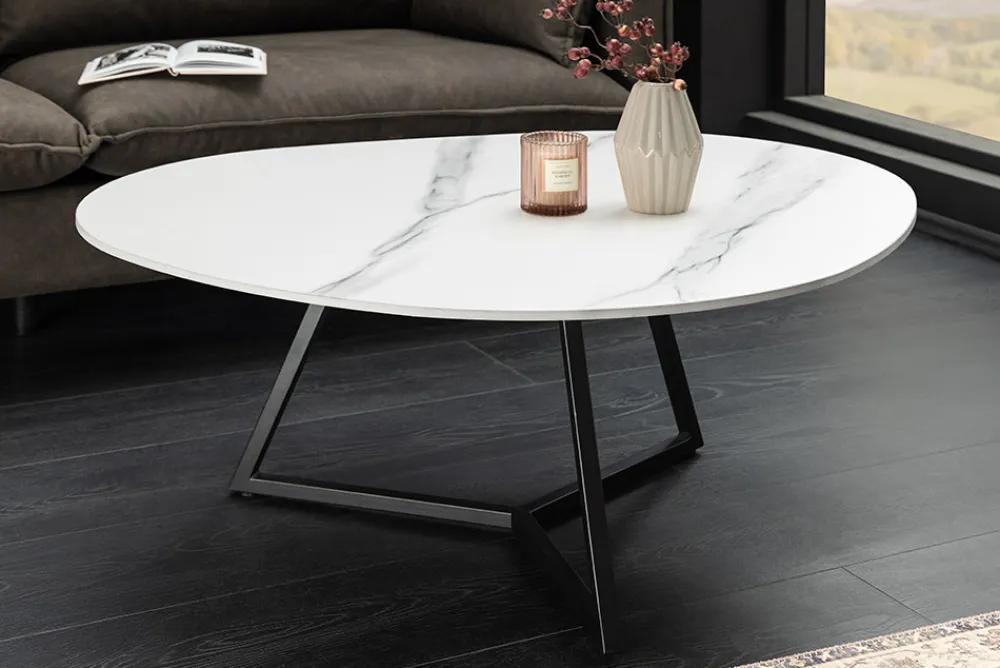 Riess-Ambiente Couchtische & Truhen > Design Couchtisch MARVELOUS 90cm weiß Marmor Keramik schwarzes Metall
