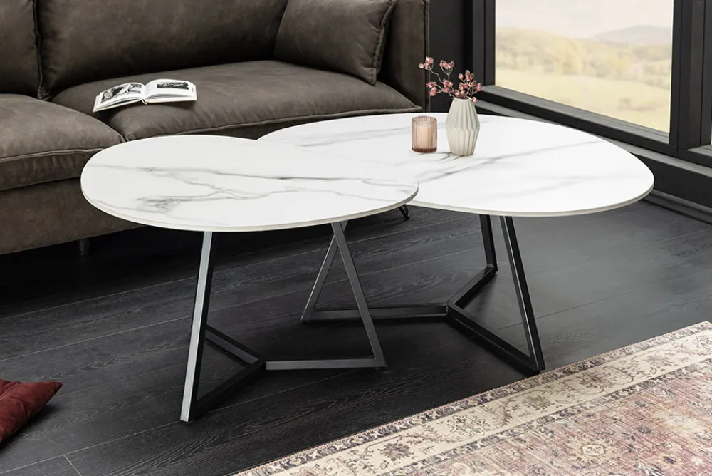 Riess-Ambiente Couchtische & Truhen > Design Couchtisch MARVELOUS 90cm weiß Marmor Keramik schwarzes Metall