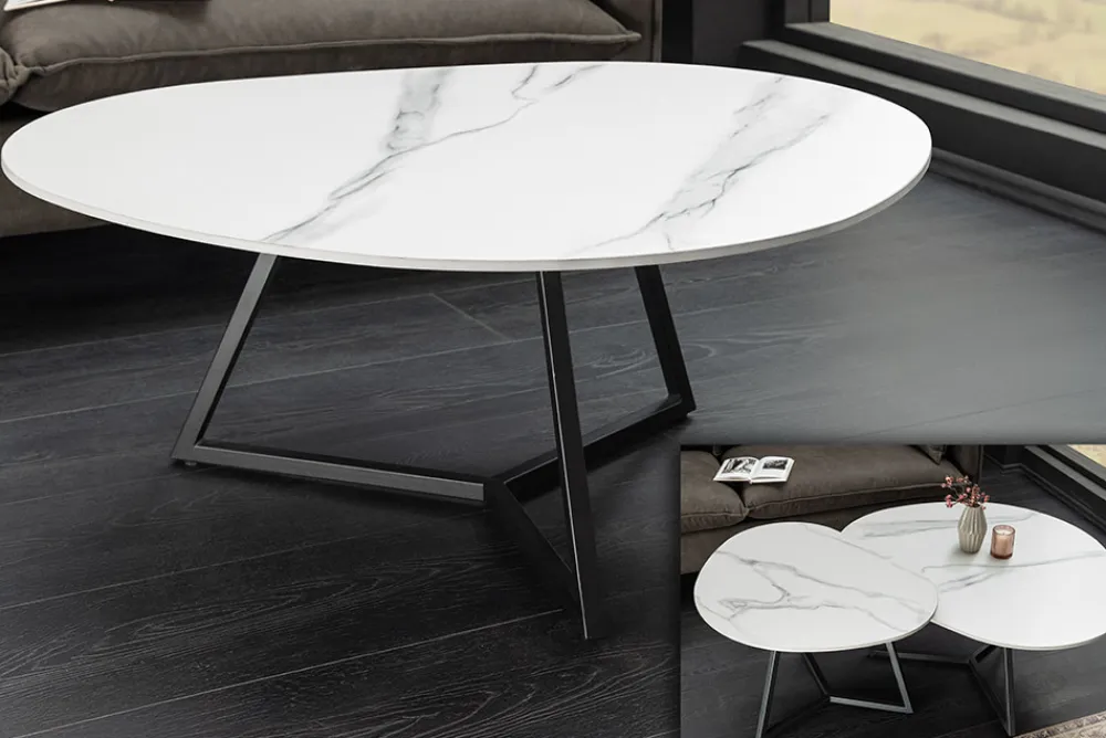 Riess-Ambiente Couchtische & Truhen > Design Couchtisch MARVELOUS 90cm weiß Marmor Keramik schwarzes Metall