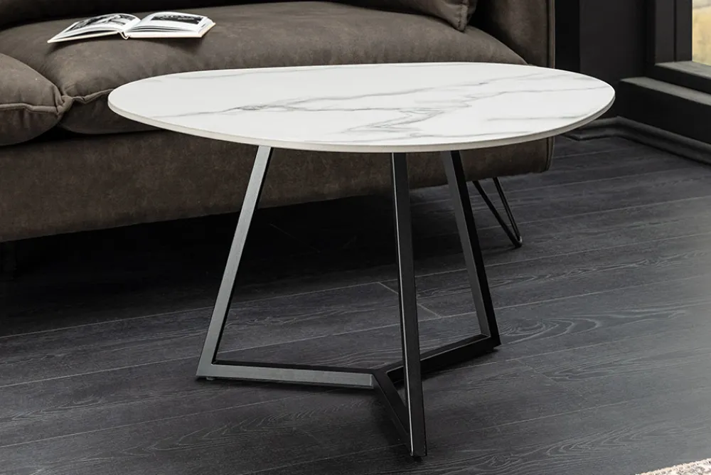 Riess-Ambiente Couchtische & Truhen > Design Couchtisch MARVELOUS 70cm weiß Marmor Keramik schwarzes Metall