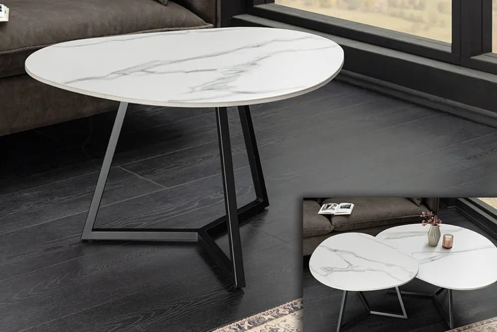 Riess-Ambiente Couchtische & Truhen > Design Couchtisch MARVELOUS 70cm weiß Marmor Keramik schwarzes Metall