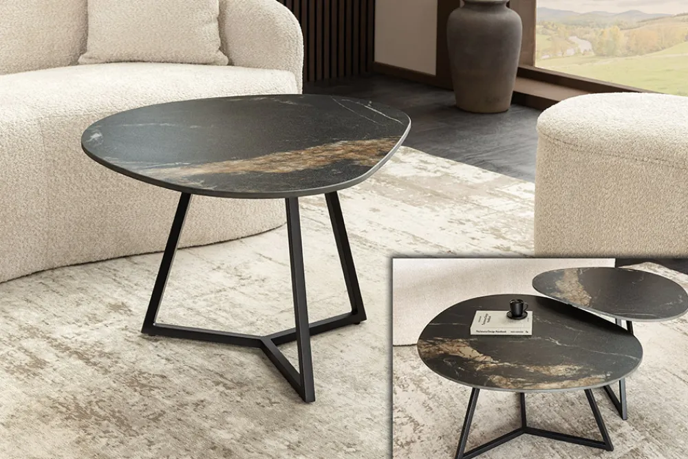Riess-Ambiente Couchtische & Truhen > Design Couchtisch MARVELOUS 70cm schwarz gold sand AURORA ORO Keramik Metall