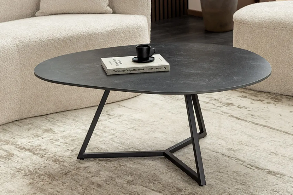 Riess-Ambiente Couchtische & Truhen > Design Couchtisch MARVELOUS 90cm anthrazit Marmor Keramik schwarzes Metall