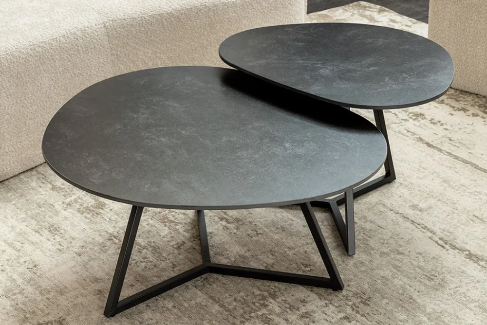 Riess-Ambiente Couchtische & Truhen > Design Couchtisch MARVELOUS 90cm anthrazit Marmor Keramik schwarzes Metall