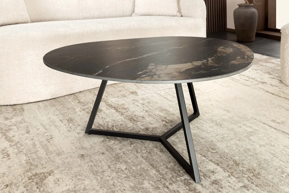 Riess-Ambiente Couchtische & Truhen > Design Couchtisch MARVELOUS 90cm schwarz gold sand Aurora Oro Keramik Metall