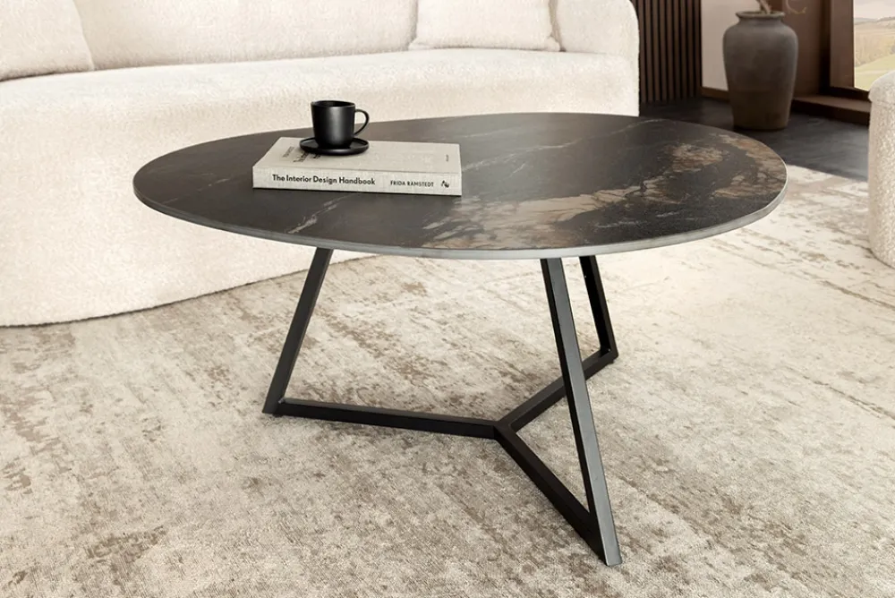 Riess-Ambiente Couchtische & Truhen > Design Couchtisch MARVELOUS 90cm schwarz gold sand Aurora Oro Keramik Metall