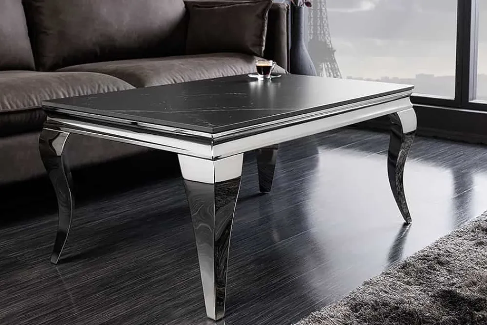 Riess-Ambiente Couchtische & Truhen > Design Couchtisch MODERN BAROCK 100cm schwarz anthrazit chrom Keramik Marmor
