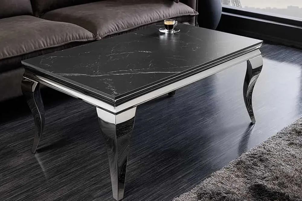 Riess-Ambiente Couchtische & Truhen > Design Couchtisch MODERN BAROCK 100cm schwarz anthrazit chrom Keramik Marmor