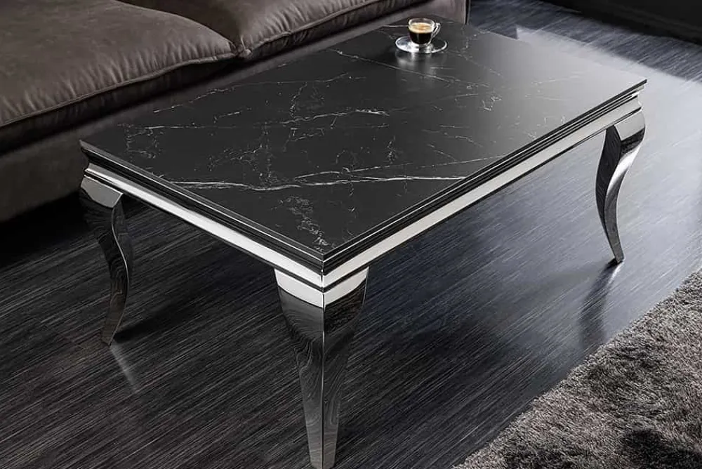 Riess-Ambiente Couchtische & Truhen > Design Couchtisch MODERN BAROCK 100cm schwarz anthrazit chrom Keramik Marmor