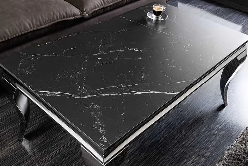 Riess-Ambiente Couchtische & Truhen > Design Couchtisch MODERN BAROCK 100cm schwarz anthrazit chrom Keramik Marmor