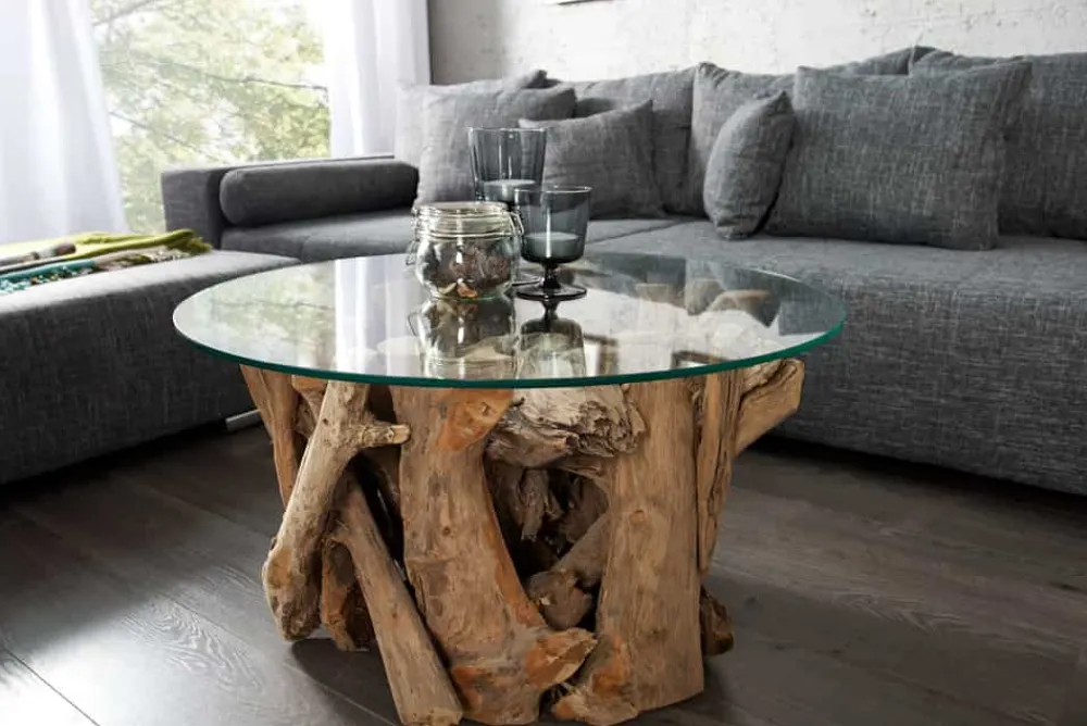 Riess-Ambiente Beistelltische|Mehr... > Design Couchtisch NATURE LOUNGE 60cm Teakholz mit runder Glasplatte Beistelltisch