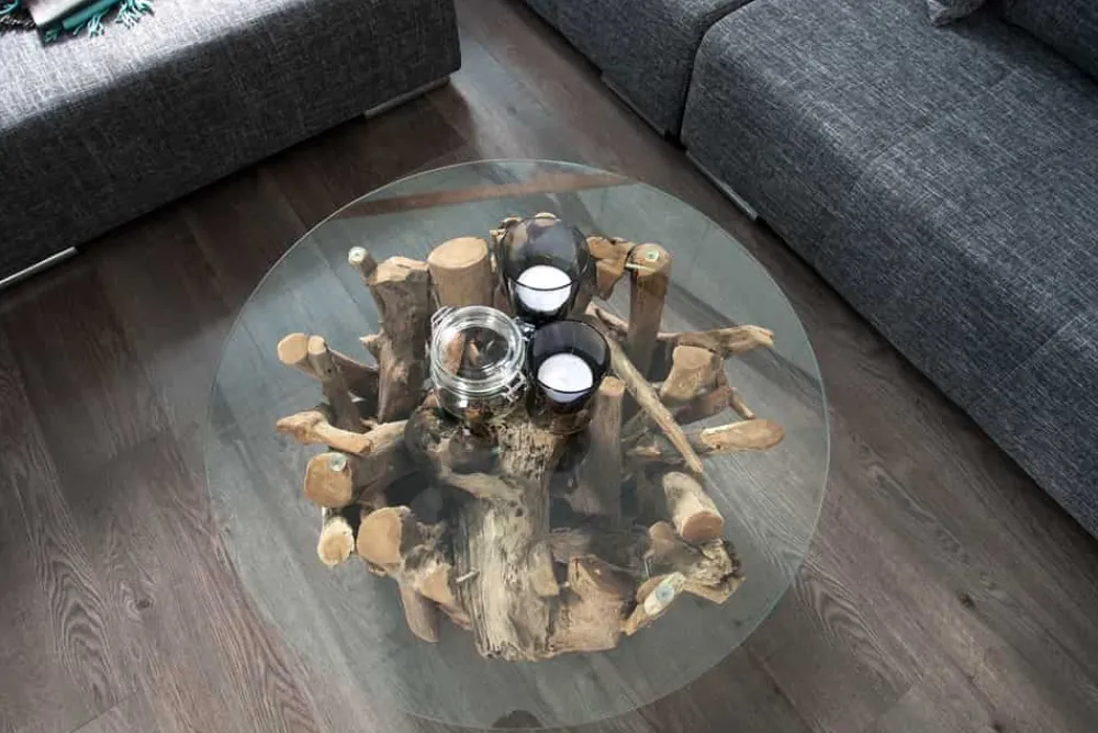 Riess-Ambiente Beistelltische|Mehr... > Design Couchtisch NATURE LOUNGE 60cm Teakholz mit runder Glasplatte Beistelltisch