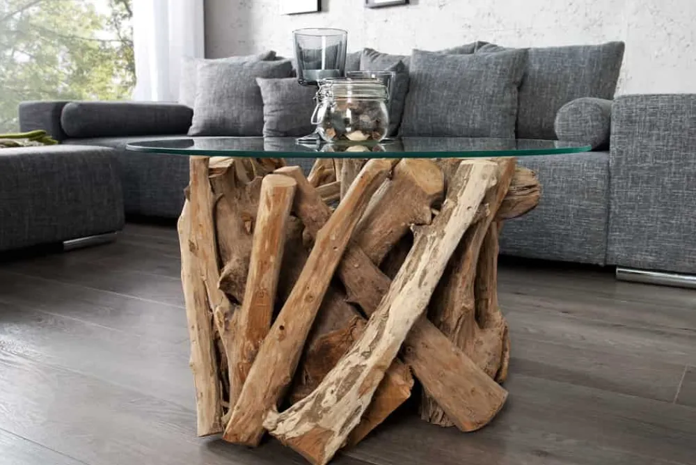 Riess-Ambiente Beistelltische|Mehr... > Design Couchtisch NATURE LOUNGE 60cm Teakholz mit runder Glasplatte Beistelltisch