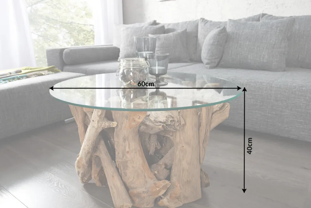 Riess-Ambiente Beistelltische|Mehr... > Design Couchtisch NATURE LOUNGE 60cm Teakholz mit runder Glasplatte Beistelltisch