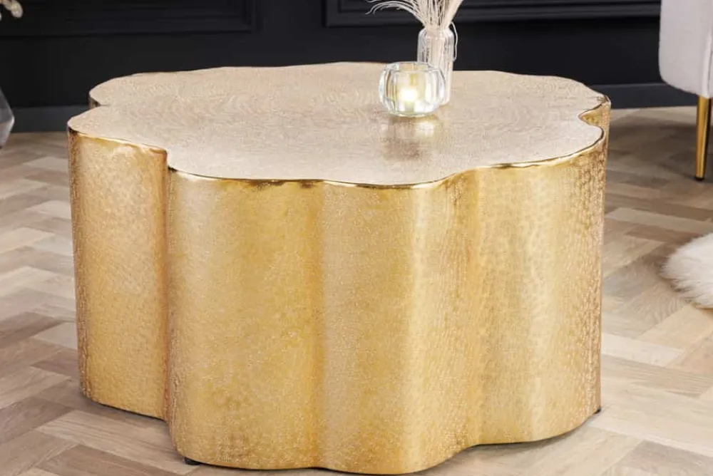 Riess-Ambiente Goldene Möbel|Couchtische & Truhen > Design Couchtisch ORGANIC ORIENT 75cm gold Handarbeit