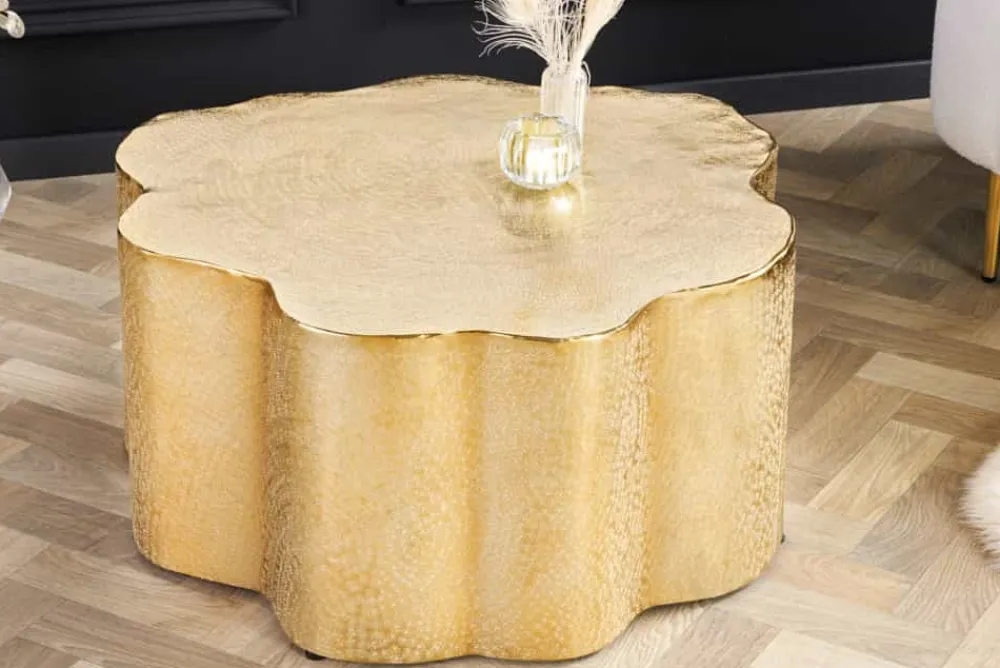 Riess-Ambiente Goldene Möbel|Couchtische & Truhen > Design Couchtisch ORGANIC ORIENT 75cm gold Handarbeit