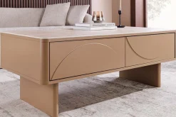 Riess-Ambiente Couchtische & Truhen|Retro Möbel > Design Couchtisch SAVOY 120cm grau beige greige Keramik Travertin mit Schublade