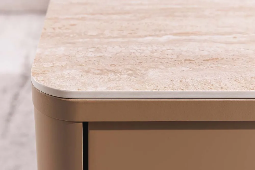 Riess-Ambiente Couchtische & Truhen|Retro Möbel > Design Couchtisch SAVOY 120cm grau beige greige Keramik Travertin mit Schublade