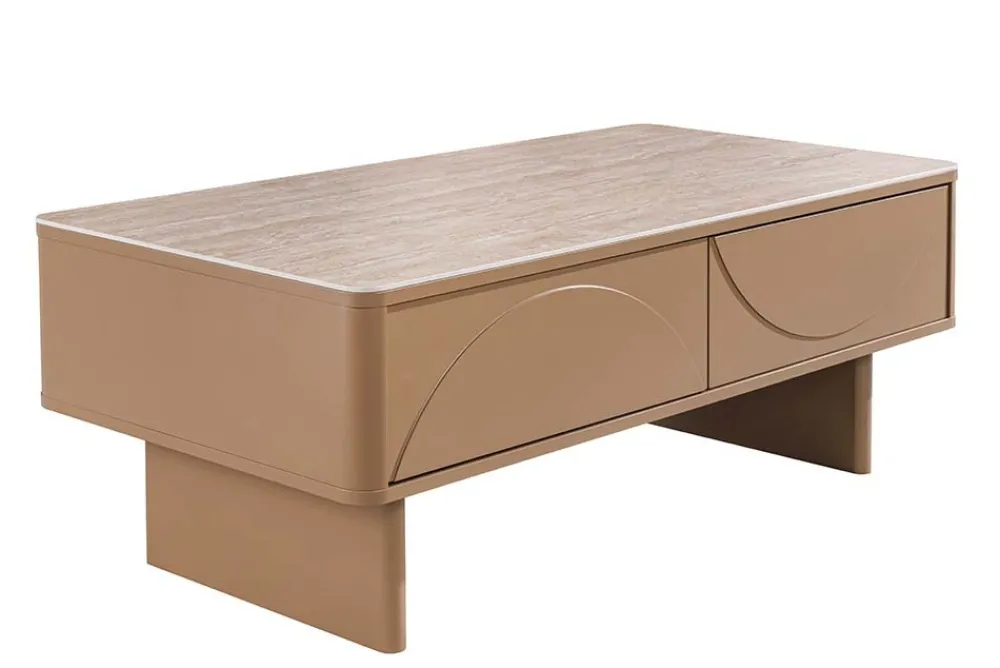 Riess-Ambiente Couchtische & Truhen|Retro Möbel > Design Couchtisch SAVOY 120cm grau beige greige Keramik Travertin mit Schublade