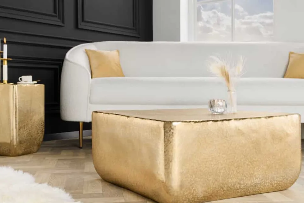 Riess-Ambiente Goldene Möbel|Couchtische & Truhen > Design Couchtisch UNIT 70cm gold Metall Hammerschlag handmade