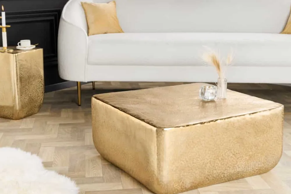 Riess-Ambiente Goldene Möbel|Couchtische & Truhen > Design Couchtisch UNIT 70cm gold Metall Hammerschlag handmade