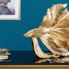 Riess-Ambiente Dekoration|Goldene Möbel > Design Deko Figur Kampffisch CROWNTAIL 35cm gold Betta Fisch Skulptur