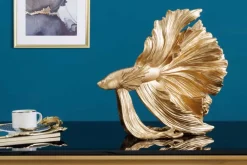 Riess-Ambiente Dekoration|Goldene Möbel > Design Deko Figur Kampffisch CROWNTAIL 35cm gold Betta Fisch Skulptur