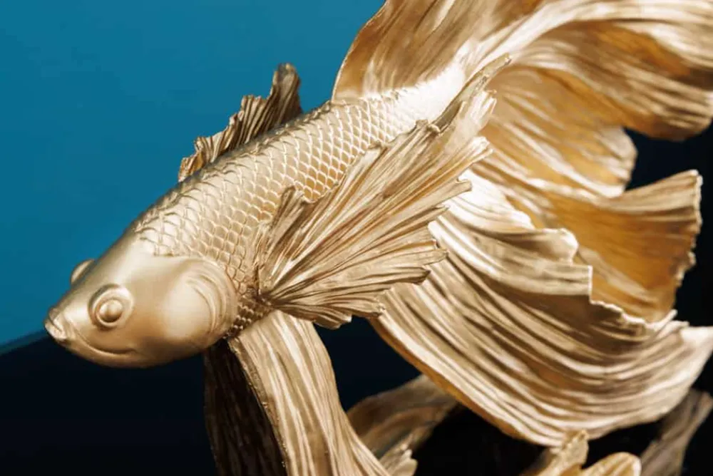 Riess-Ambiente Dekoration|Goldene Möbel > Design Deko Figur Kampffisch CROWNTAIL 35cm gold Betta Fisch Skulptur
