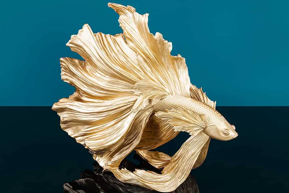 Riess-Ambiente Dekoration|Goldene Möbel > Design Deko Figur Kampffisch CROWNTAIL 35cm gold Betta Fisch Skulptur