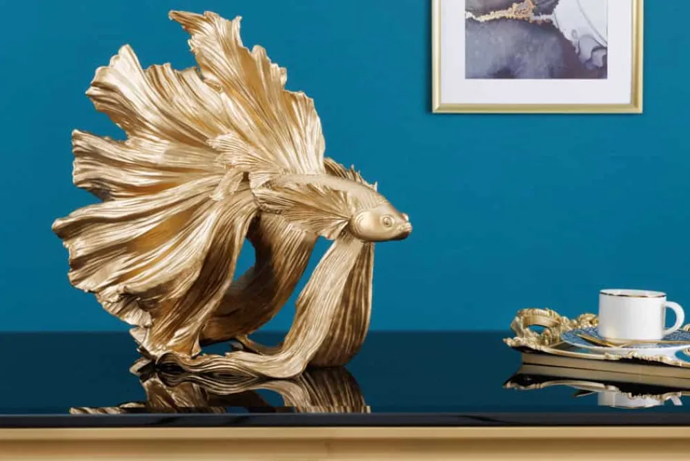 Riess-Ambiente Dekoration|Goldene Möbel > Design Deko Figur Kampffisch CROWNTAIL 35cm gold Betta Fisch Skulptur