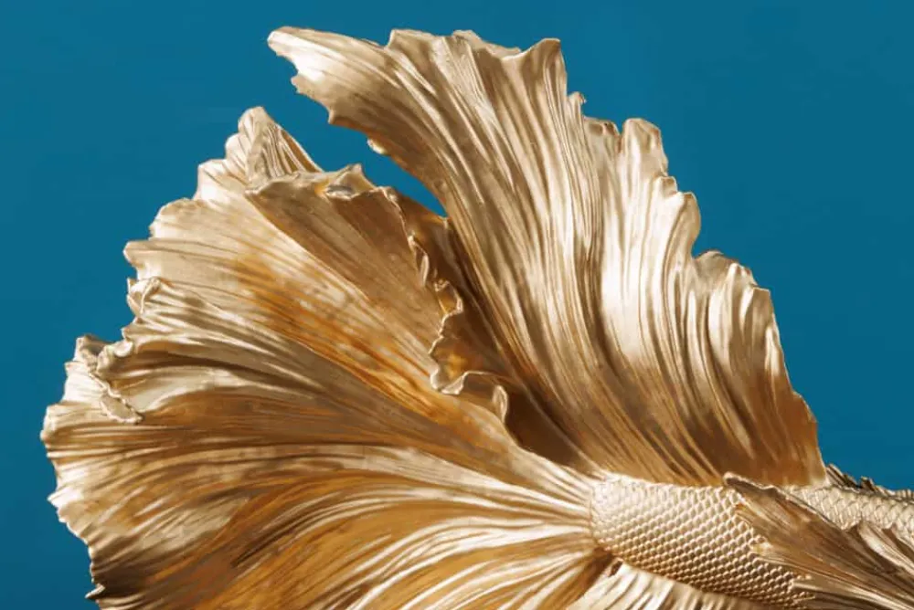Riess-Ambiente Dekoration|Goldene Möbel > Design Deko Figur Kampffisch CROWNTAIL 35cm gold Betta Fisch Skulptur