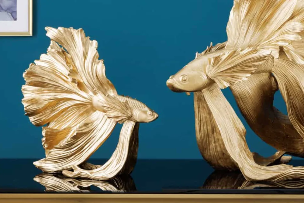 Riess-Ambiente Dekoration|Goldene Möbel > Design Deko Figur Kampffisch CROWNTAIL 35cm gold Betta Fisch Skulptur