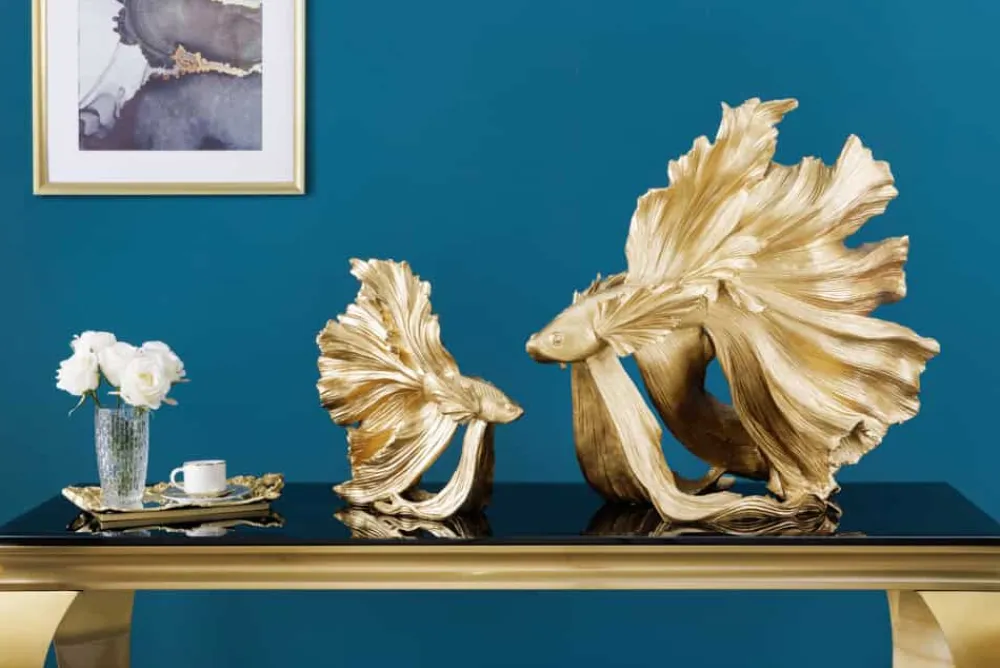 Riess-Ambiente Dekoration|Goldene Möbel > Design Deko Figur Kampffisch CROWNTAIL 35cm gold Betta Fisch Skulptur